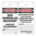 Nmc Danger Men Working On Machinery Hands Off This Equipment Tag, Pk25 RPT31