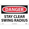Nmc Danger Stay Clear Swing Radius Sign, 10 in Height, 14 in Width, Rigid Plastic D655RB