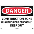 Nmc Sign, Lrg Form Dangr Construction Zone, 20 in Height, 28 in Width, Aluminum D493AD