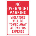 Nmc No Overnight Parking Violators Will Be Towed Sign, TM57H TM57H