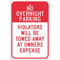 Nmc No Overnight Parking Violators Will Be Towed Sign, TM57J TM57J