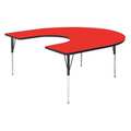 Correll Horseshoe Adjustable Height Activity Kids School Table, 60" W X 66" L X 19" to 29" H, Red A6066-HOR-35