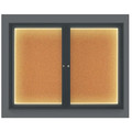 United Visual Products Corkboard, Lighted, Blk, Cork, 2 Door, 42x32" UV316ILED-BLACK-CORK