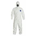 Dupont Hooded Chemical Resistant Coveralls, 25 PK, White, Tyvek(R) 400, Zipper TY127SWHXL0025NF