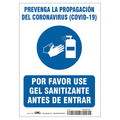 Condor Spanish Use Hand Sanitizer Sign, 14 in Height, 10 in Width, Polyester, Rectangle, Spanish HWB720T1410