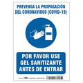 Condor Spanish Use Hand Sanitizer Sign, 14 in Height, 10 in Width, Aluminum, Rectangle, Spanish HWB720A1410