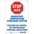 Condor Temperature Screening Sign, 7" W x 10" H, English, Spanish, Aluminum HWB770A1007