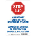 Condor Temperature Screening Sign, 7" W x 10" H, English, Spanish, White HWB770P1007