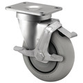 Albion 5" X 1-1/4" Non-Marking Rubber Soft Round Swivel Caster, Face Contact Brake, Loads Up To 250 lb P2XR05028SF