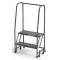 Ega Industrial Step Stool, 2 Steps, 24"W Perforated Tread, Handrails 450 lbs. Capacity B2026HSU