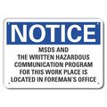 Lyle Msds Info Notice Sign, 10x14in, Plastic LCU5-0305-NP_14X10