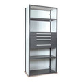 Equipto V-Grip Shelving W/ 4Drwrs/5Shlvs 7x2x4, Strtr, (2)3", 4.5", 7.5"Drwrs, GY, Number of Shelves: 5 S4252VHS-GY