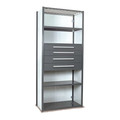 Equipto V-Grip Shelving W/ 4Drwrs/5Shlvs 7x2x3, Strtr, (2)4.5" And (2)6"Drwrs, GY, Shelving Style: Closed S4231VNS-GY