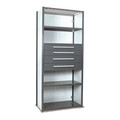 Equipto V-Grip Shelving W/ 4Drwrs/5Shlvs, 7x2x4, Strtr, 2-4.5"H And 2-6"HDrwrs, GY S4251VHS-GY