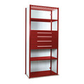 Equipto V-Grip Shelving W/ 4Drwrs/5Shlvs 7x2x3, Strtr, (2)4.5" And (2)6"Drwrs, RD, Number of Shelves: 5 S4231VHS-RD