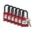 Brady Padlock, 6 Pins, Red, PK6 SDPL-RED-38PL-KA6