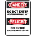 Accuform Spanish-Bilingual Danger Sign, 14 in H, 10 in W, Aluminum, Rectangle, English, Spanish, SBMADM157VA SBMADM157VA