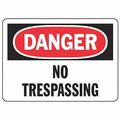Accuform Danger Sign, 7X10", R and BK/WHT, AL, ENG, Legend: No Trespassing MADM292VA