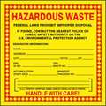 Accuform Hazardous Waste Label, Red/Yellow, PK100, MHZW20PSC MHZW20PSC