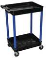 Zoro Select Thermoplastic Resin (Shelf)/High Density Polyethylene (Leg) Flat Handle Utility Cart, 2 Shelves BKSTC11BU