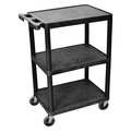 Zoro Select Utility Cart with Lipped Plastic Shelves, Flat, 3 Shelves, 300 lb STC222-B