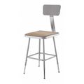 National Public Seating Square Stool with Backrest, Height 19" to 27"Gray 6318HB