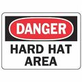 Accuform Danger Sign, 7X10", R and BK/Wht, Al, Eng, Legend: Hard Hat Area MPPA004VA