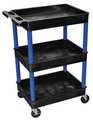 Zoro Select Utility Cart with Deep Lipped Plastic Shelves, Flat, 3 Shelves, 300 lb BKSTC111BU