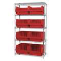 Quantum Storage Systems Steel Bin Shelving, 42 in W x 74 in H x 18 in D, 5 Shelves, Red WR5-543RD
