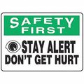 Accuform Safety First Sign, 10" H, 14" W, Plastic, Rectangle, English, MGNF959VP MGNF959VP
