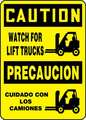 Accuform Spanish-Bilingual Caution Sign, 14" H, 10" W, Plastic, Rectangle, English, Spanish, SBMVHR600VP SBMVHR600VP