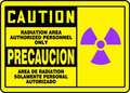 Accuform Spanish-Bilingual Caution Sign, 10 in Height, 14 in Width, Aluminum, Rectangle, English, Spanish SBMRAD631MVA
