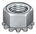 Zoro Select External Tooth Lock Washer Lock Nut, #6-32, Steel, Grade 2, Zinc Plated, 9/64 in Ht, 100 PK KEPI0-60-100P