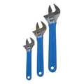 Westward Adjustable Wrench Set, 3/4 in, 1 in, 1 1/8 in Jaw Cap, Alloy Steel, Chrome, Metric/SAE, 3-Piece 1NYD2