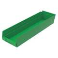 Zoro Select 20 lb Shelf Storage Bin, Plastic, 6 5/8 in W, 4 in H, Green, 23 5/8 in L 30164GREENBLANK