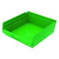 Zoro Select 20 lb Shelf Storage Bin, Plastic, 11 1/8 in W, 4 in H, 11 5/8 in L, Green 30170GREENBLANK