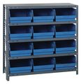 Quantum Storage Systems Steel Bin Shelving, 36 in W x 39 in H x 18 in D, 5 Shelves, Blue 1839-210BL