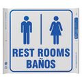 Zing Restroom Sign, 10 in Height, 10 in Width, Plastic, Square, English, Spanish 2643