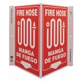 Zing Fire Hose Sign, 11 in Height, 7 in Width, Plastic, V-Shape Projection, English, Spanish 2628