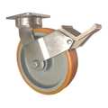 Cc Stout Swivel Plate Caster, w/Brake, Pedal, 8", Caster Core Material: Phenolic CDP-Z-309