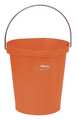 Vikan 3 gal. Round Hygienic Bucket, 12-3/4" H, 12 4/5 in Dia, Orange, Polypropylene 56867