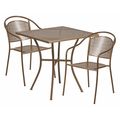 Flash Furniture 28" Square Gold Steel Patio Table with 2 Chairs CO-28SQ-03CHR2-GD-GG