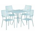 Flash Furniture 28 in Square Patio Table With 4 Chairs, Sky Blue, Steel CO-28SQ-02CHR4-SKY-GG