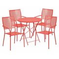 Flash Furniture 30" Round Coral Steel Folding Table w/ 4 Chairs CO-30RDF-02CHR4-RED-GG