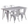 Flash Furniture Rectangle Silver Metal Table Set, 31-1/2"X63", 31.5" W X 63" L X 29.5" H, Metal, Grey ET-CT005-4-30-SIL-GG