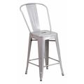 Flash Furniture 24" High Silver Metal Counter Height Stool w/Back CH-31320-24GB-SIL-GG