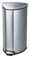 Safco 10 gal Half-Round Wastebasket, Stainless Steel, 14" Dia, Step-On, Stainless Steel 9687SS