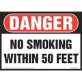 Jj Keller No Smoking Within 50 Feet Sign, 10" x 7", 8001180 8001180