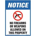 Jj Keller No Firearms Or Weapons, OSHA Sign, 8001289 8001289