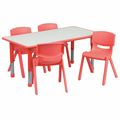 Flash Furniture Rectangle Table Set, 23.625 W X 47.25 L X 23.5 H, Plastic, Steel, Grey YU-YCY-060-0034-RECT-TBL-RED-GG